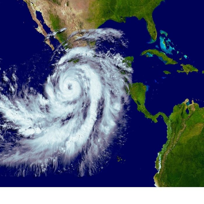 Satellite image of a hurricane forming over Mexico.