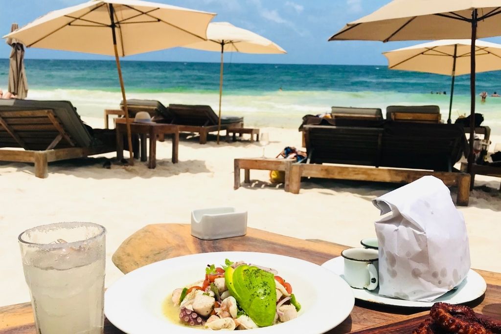 Fresh seafood at one of Tulum's many beach club hotels.