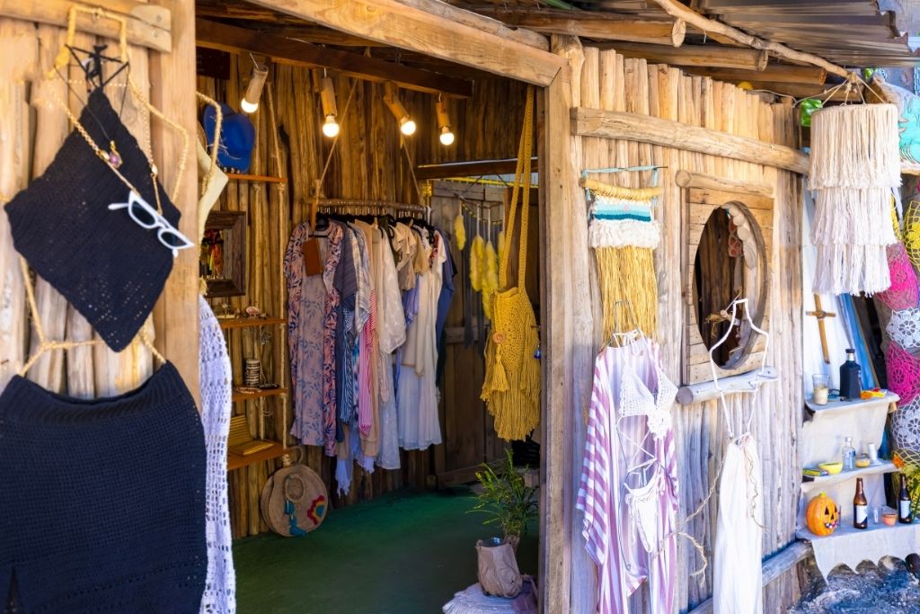 Typical store stall in Tulum Centro selling beachwear and stylish nightlife garb. 